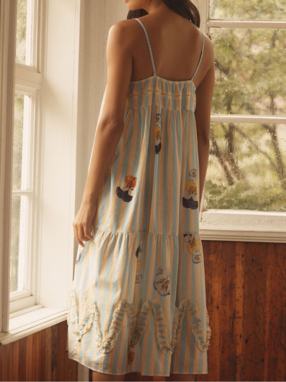 NWT Anthro Nay Bellamy x LyreBird  Artist Pansies Vintage Midi Night Sleep Dress - Picture 7 of 15